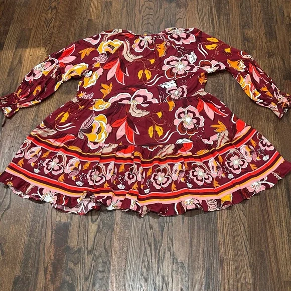 Gibson & Latimer Tie Neck Long Raglan Sleeve Floral Printed Dress Size XL - Picture 10 of 15